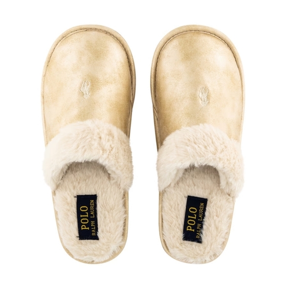 Polo Ralph Laurens Summit Scuff II Slippers in Gold Metallic w/ Cream - Picture 3 of 14